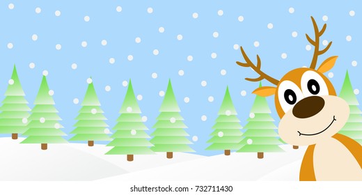 Vector illustration of deer in the winter forest.