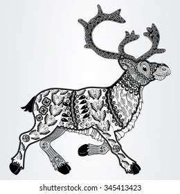 Vector illustration of the deer in zentangle style