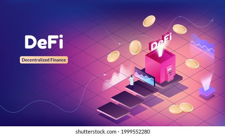 Vector illustration DeFi banner ecosystem for website or news. Cryptocurrency is rising in price. Decentralized Finance