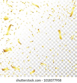 Vector illustration defocused gold confetti isolated on a transparent background. Christmas, birthday, valentines day design element. Holiday background.