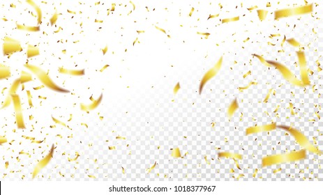Ilustración vectorial, confetti dorado desenfocado aislado en un fondo transparente. Navidad, cumpleaños, elemento de diseño del día de San Valentín. Fondo de vacaciones.