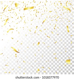 Vector illustration defocused gold confetti isolated on a transparent background. Christmas, birthday, valentines day design element. Holiday background.