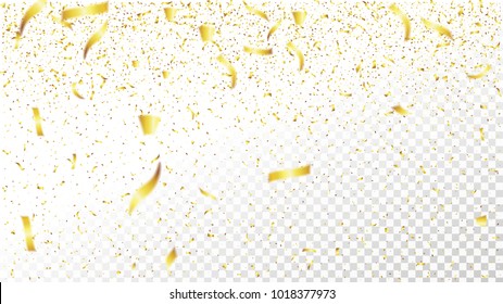 Vector illustration defocused gold confetti isolated on a transparent background. Christmas, birthday, valentines day design element. Holiday background.