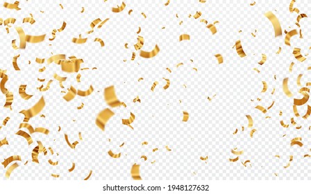 Ilustración vectorial desenfocó el oro confetti aislado en un fondo transparente.