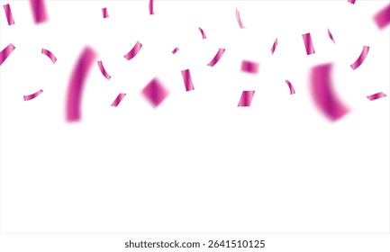 Vector illustration defocused rose gold confetti isolated on a white background, Celebration background template with confetti and ribbons pink, Holiday Decorative Tinsel Element for Design