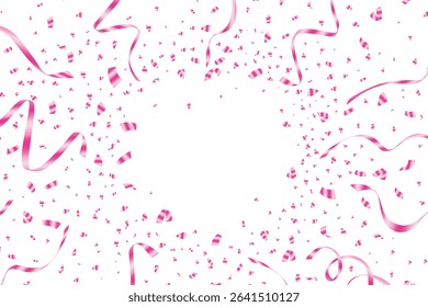 Vector illustration defocused rose gold confetti isolated on a white background, Celebration background template with confetti and ribbons pink, Holiday Decorative Tinsel Element for Design