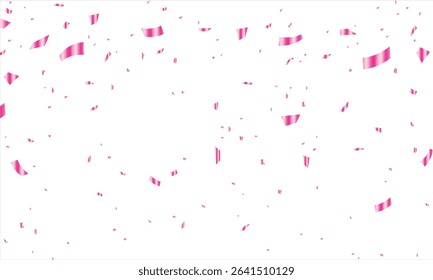 Vector illustration defocused rose gold confetti isolated on a white background, Celebration background template with confetti and ribbons pink, Holiday Decorative Tinsel Element for Design