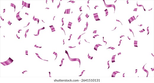 Vector illustration defocused rose gold confetti isolated on a white background, Celebration background template with confetti and ribbons pink, Holiday Decorative Tinsel Element for Design