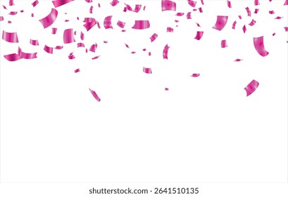 Vector illustration defocused rose gold confetti isolated on a white background, Celebration background template with confetti and ribbons pink, Holiday Decorative Tinsel Element for Design