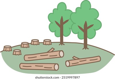 Vector illustration of deforestation, deforested landscape