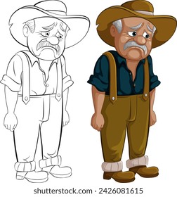 Vector illustration of a dejected cartoon cowboy