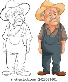 Vector illustration of a dejected elderly farmer