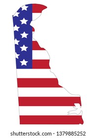 vector illustration of Delaware map with american flag