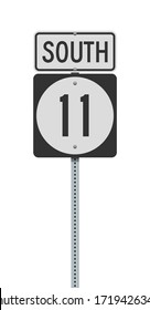 Vector illustration of the Delaware State Highway 11 and South road sign on metallic post