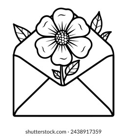 Vector illustration of a delicate envelope with flower outline icon, perfect for floral messaging.