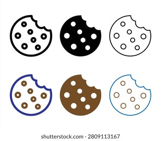 Vector illustration of a delicious bitten cookie. sweet snack, dessert, food, pastry, chocolate chip biscuit.