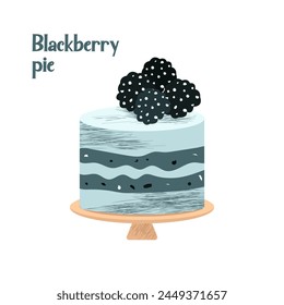 Vector illustration of a delicious blackberry pie decorated with fresh berries.
