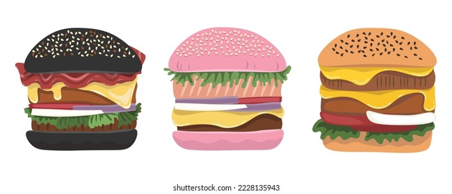 Vector illustration of delicious burger collection on white background