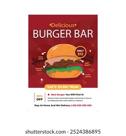 Ilustração vetorial de delicioso design de modelo de folheto Burger 