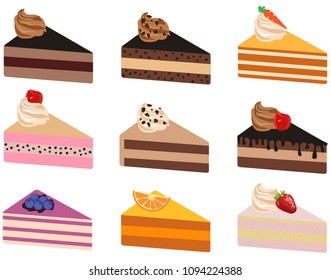 vector illustration of delicious cake slices isolated on white background