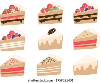 vector illustration of delicious cake slices isolated on white background. Vector illustration