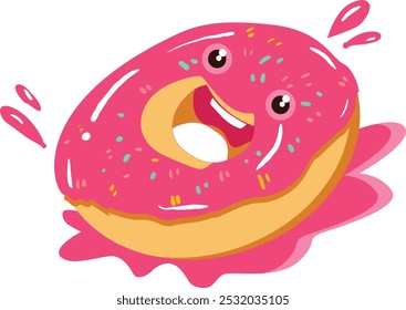 vector illustration of delicious cartoon donuts in pink