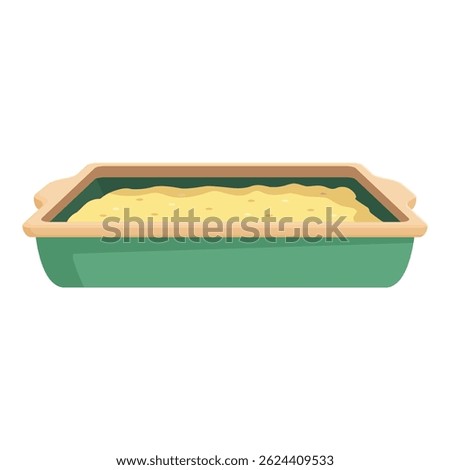 Vector illustration of a delicious casserole in a green baking dish, perfect for recipe graphics
