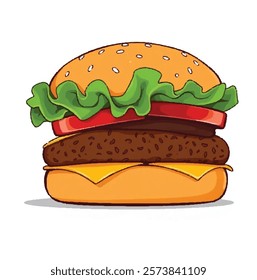 Vector Illustration of Delicious Cheese Burger with transparent background.