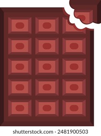 A vector illustration of a delicious chocolate bar with a bite taken out of it.