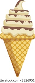 Vector illustration delicious colorful ice cream waffle cone. Icecream vanilla chocolate scoops waffle cone. on white background. Idea for poster, product, t-shirt. Vector icon ice cream cone.