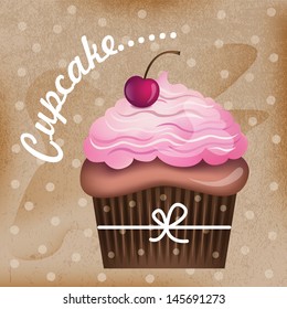 Vector illustration of Delicious cupcake with beautiful decoration, isolated on grunge background