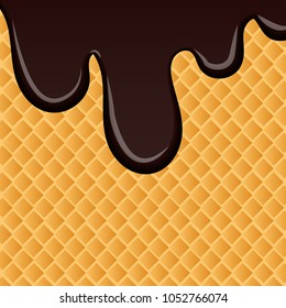 Vector illustration of delicious dark brown chocolate dripping on a waffle