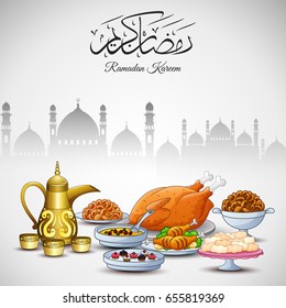 Vector illustration of delicious dishes for Iftar party