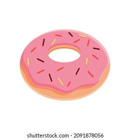 Vector illustration of delicious donut in colored glaze on a white background. Food concept. Design for menu, cafe decorations, delivery box.