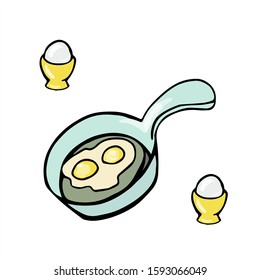 vector illustration of delicious fried eggs in a frying pan. egg boiled for a healthy breakfast.