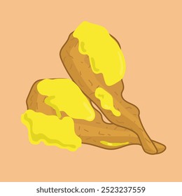 Ilustración vectorial de pollo frito delicioso, dorado y crujiente, espolvoreado con mayonesa cremosa. salsa espesa derritiéndose sobre el pollo, 