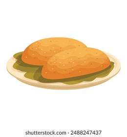 Ilustración vectorial de un delicioso pan marrón dorado servido en un plato