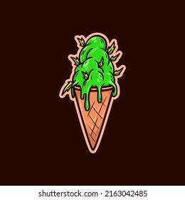 ilustración vectorial de helado de hierba verde deliciosa con cubierta de hoja de cannabis