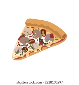 Vector illustration of delicious homemade mushroom and tomato pizza on white background