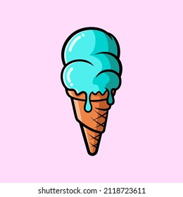 Vector illustration of delicious ice cream cone. Suitable for design element of ice cream logo, food and dessert menu. Ice cream cartoon illustration.
