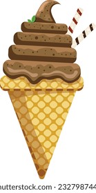 Ilustración vectorial delicioso cono de helado. Cacao de café helado cazo de gofre. sobre fondo blanco. Idea para afiches, productos, camisetas. Cono de helado de icono vector.