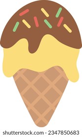 Vektorgrafik von leckeren Eis-Kegel mit Schokoladenpfeifen und farbigen Sprinklen.