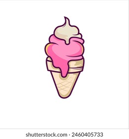 Vector illustration of delicious ice cream cone. Suitable for design element of ice cream logo, food and dessert menu. Ice cream cartoon illustration