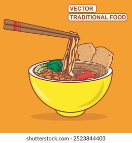 Vector illustration of delicious meatball soup served in a bowl. in the form of meatballs, noodles, vegetables and broth, for culinary food blogs, infographics, food illustrations 