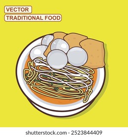 Vector illustration of delicious meatball soup served in a bowl. in the form of meatballs, noodles, vegetables and broth, for culinary food blogs, infographics, food illustrations 