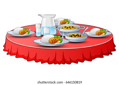 Vector illustration of Delicious menu for iftar party are on the table