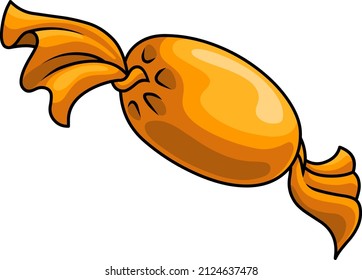 Vector illustration of a delicious orange candy. Cartoon style. Outline.