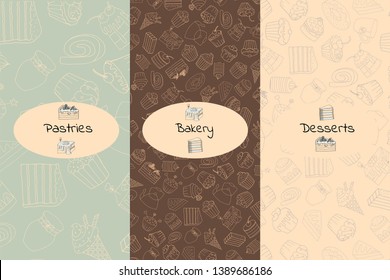 Vector illustration with delicious pastries. The illustration can be used as a menu, cafe decoration, print for products in a cafe.