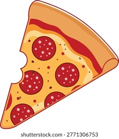 Vector Illustration of a Delicious Pepperoni Pizza Slice with a Bite Taken Out, Isolated on White Background