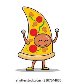 
Vector illustration of delicious pizza with smiling expression and raising both hands on white background, perfect for pizza mascot